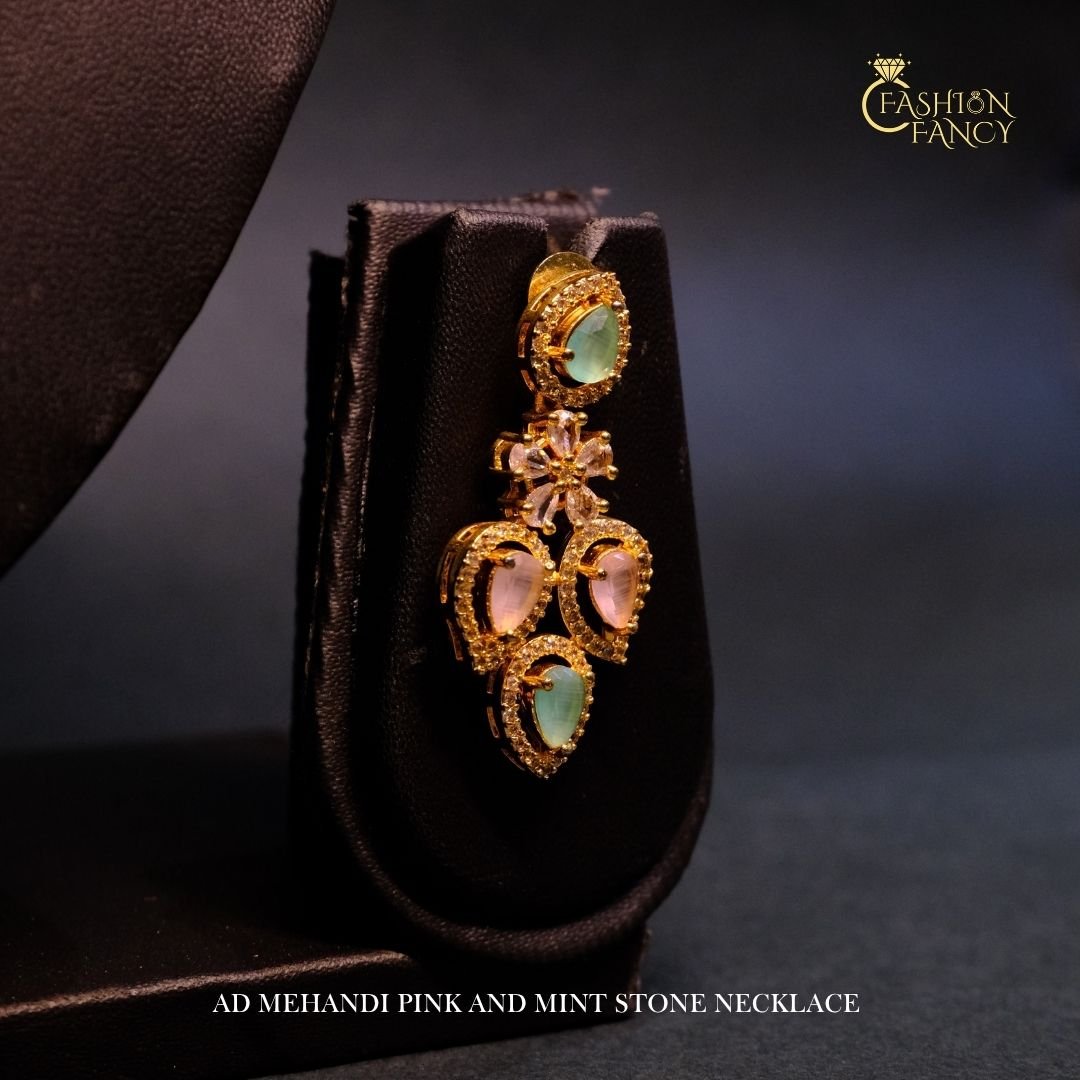 AD mehandi pink and mint stone necklace